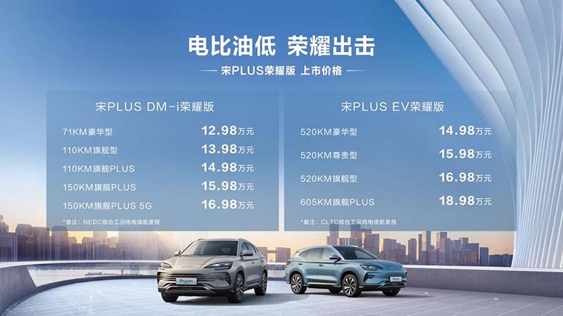 比亚迪再掀狂潮 宋PLUS、海豹DM-i双双推出荣耀版